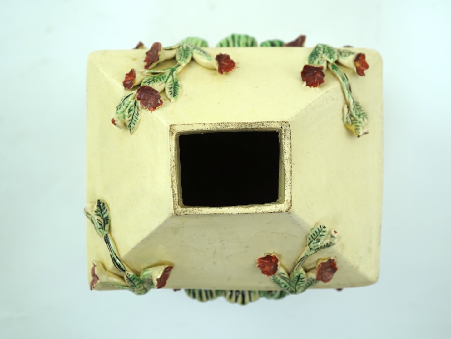 A rare English creamware encrusted tea caddy, c.1770-1780